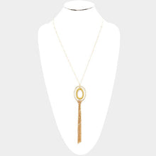 Load image into Gallery viewer, Gold Thread Wrapped Oval Hoop Long Drop Chain Tassel Necklace
