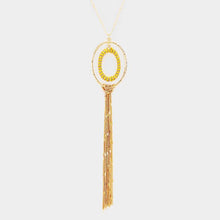 Load image into Gallery viewer, Gold Thread Wrapped Oval Hoop Long Drop Chain Tassel Necklace
