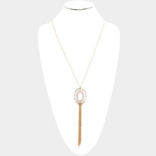 Load image into Gallery viewer, Pink Thread Wrapped Oval Hoop Long Drop Chain Tassel Necklace
