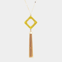 Load image into Gallery viewer, Gold Thread Wrapped Square Hoop Drop Chain Tassel Necklace
