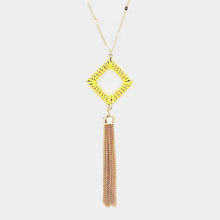 Load image into Gallery viewer, Yellow Thread Wrapped Square Hoop Drop Chain Tassel Necklace
