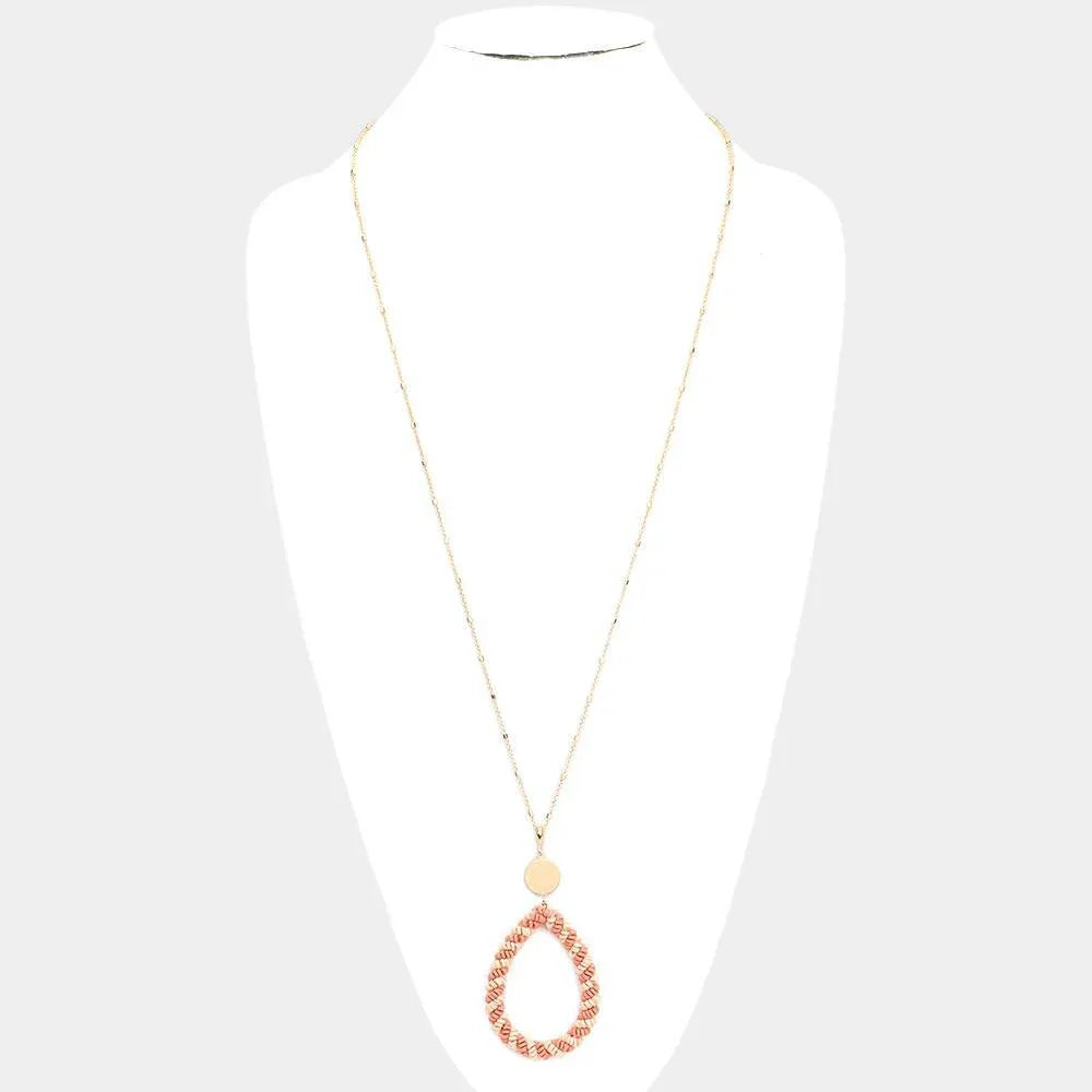 Pink Heishi Beaded Open Teardrop Pendant Long Necklace - Jewelry Store by Erik Rayo