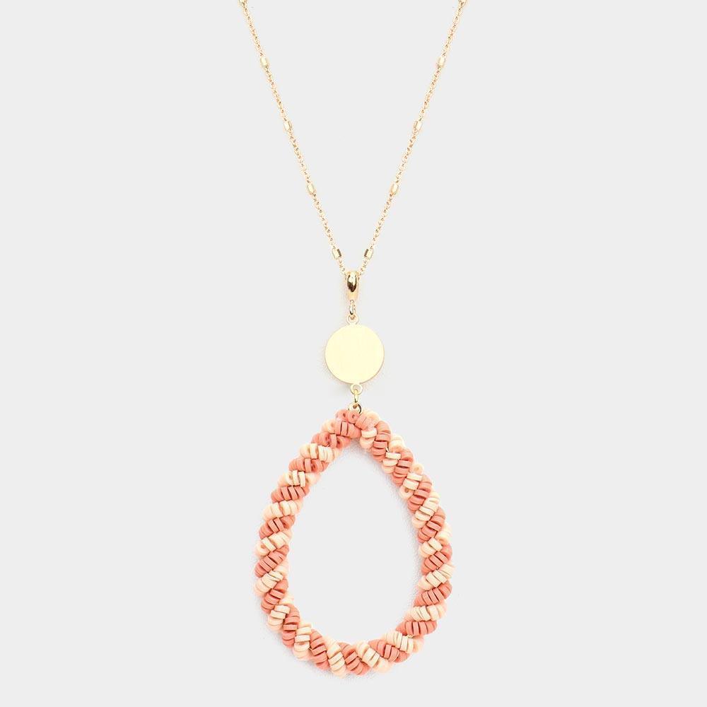 Pink Heishi Beaded Open Teardrop Pendant Long Necklace - Jewelry Store by Erik Rayo