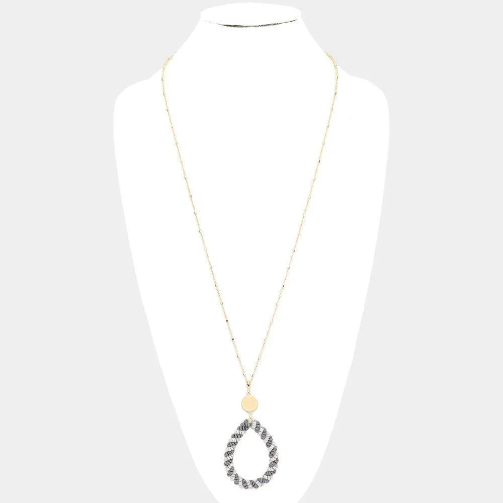Gray Heishi Beaded Open Teardrop Pendant Long Necklace - Jewelry Store by Erik Rayo