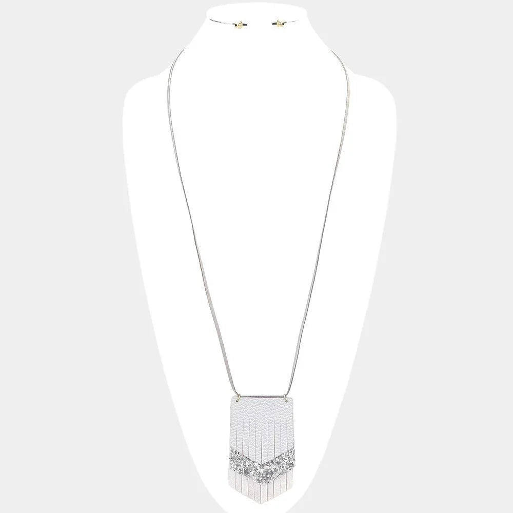 Silver Cut Faux Leather Pendant Long Necklace - Jewelry Store by Erik Rayo