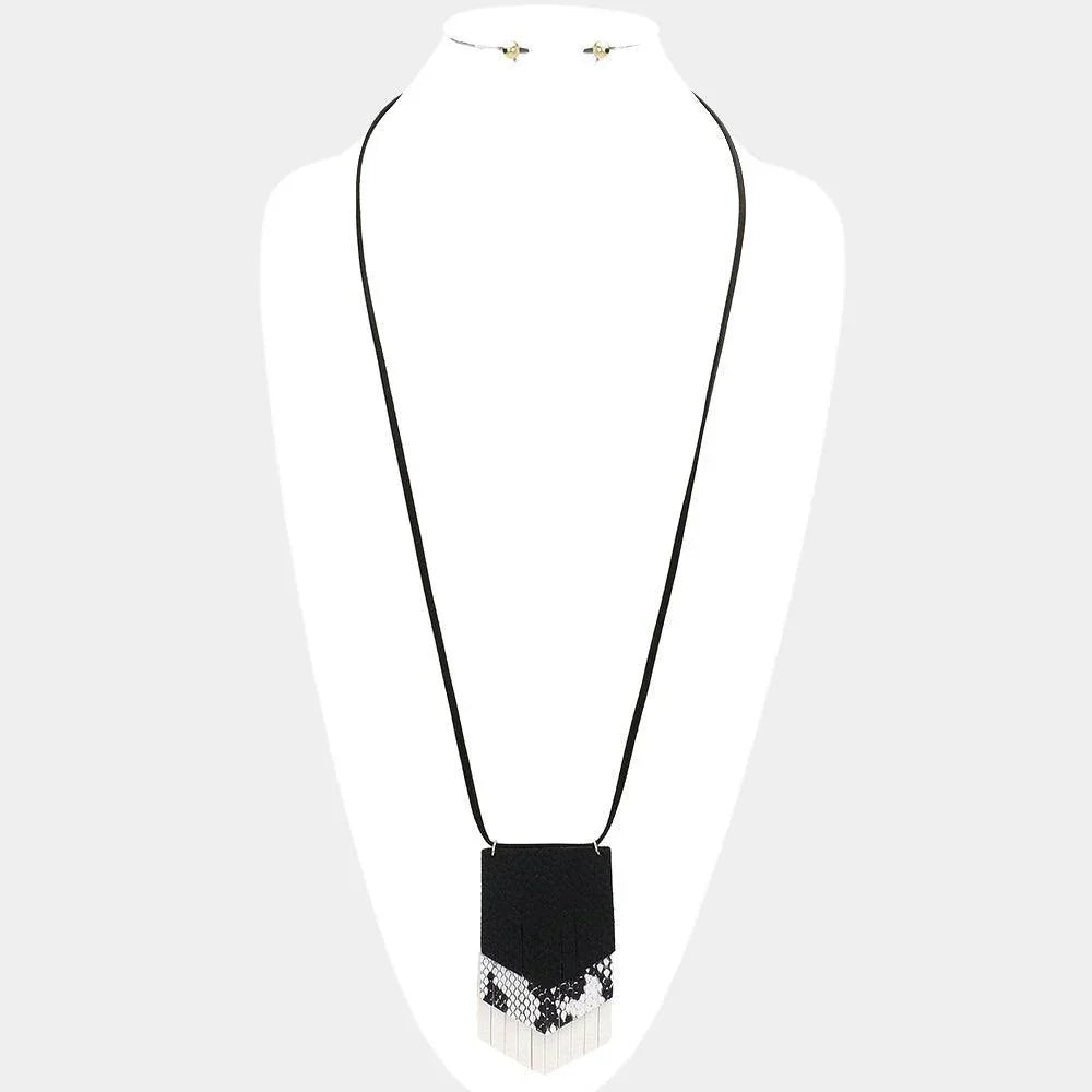 Gold Cut Faux Leather Pendant Long Necklace - Jewelry Store by Erik Rayo