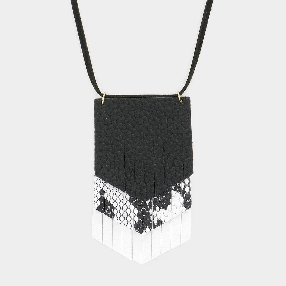 Gold Cut Faux Leather Pendant Long Necklace - Jewelry Store by Erik Rayo