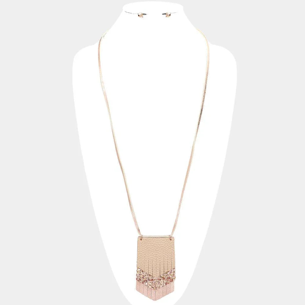 Rose Gold Cut Faux Leather Pendant Long Necklace - Jewelry Store by Erik Rayo