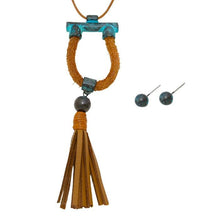 Load image into Gallery viewer, Faux leather tassel drop long necklace
