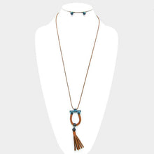 Load image into Gallery viewer, Faux leather tassel drop long necklace
