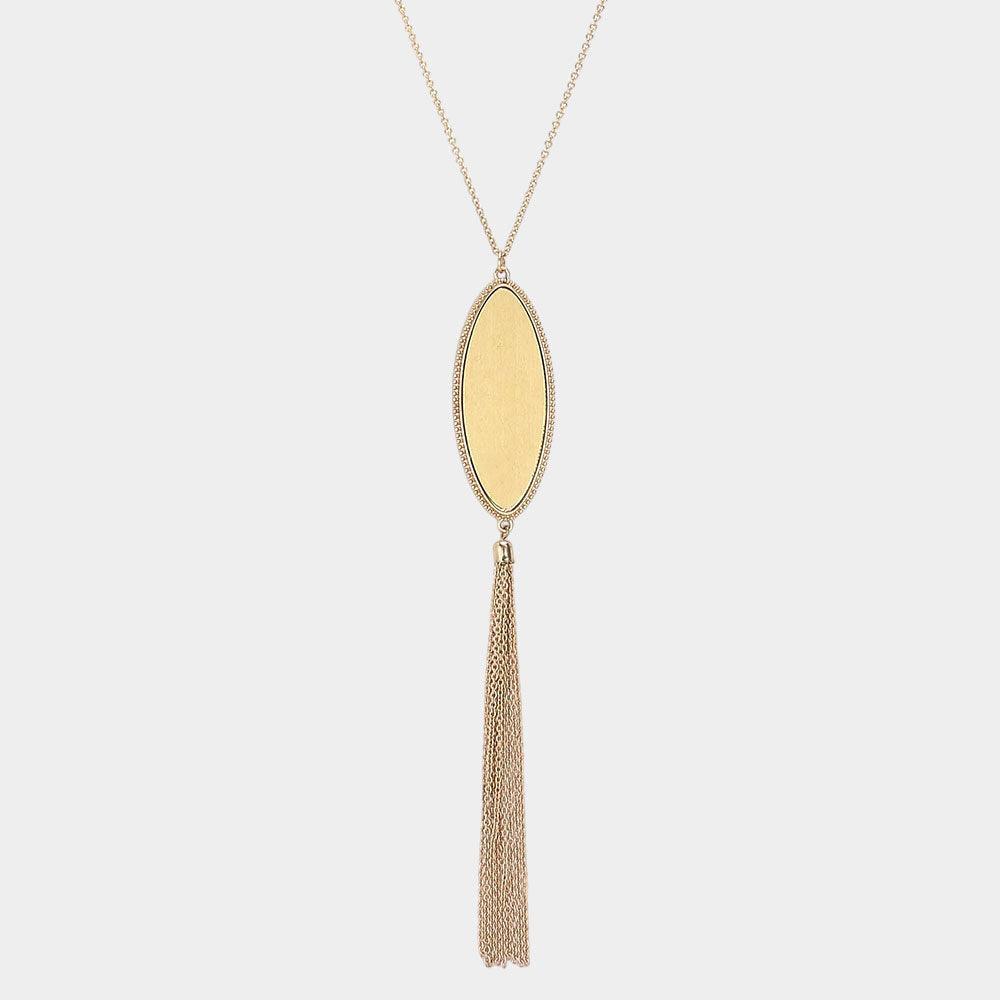 Gold Oval Metal Drop Chain Tassel Pendant Necklace - Jewelry Store by Erik Rayo
