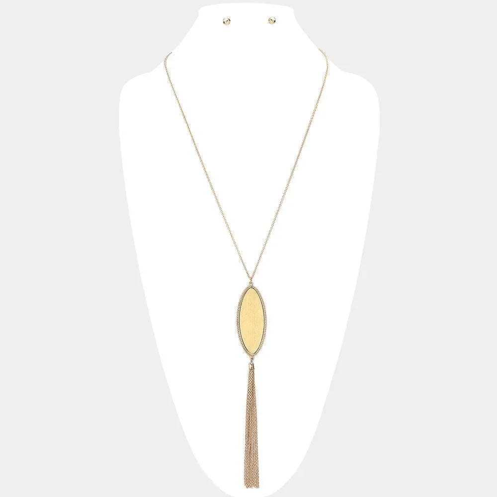 Gold Oval Metal Drop Chain Tassel Pendant Necklace - Jewelry Store by Erik Rayo