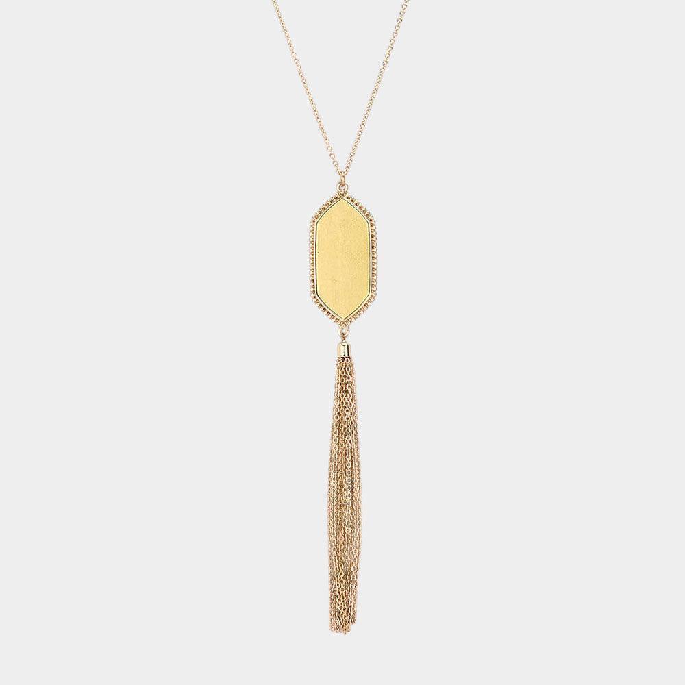 Gold Metal Hexagon Drop Chain Tassel Long Necklace - Jewelry Store by Erik Rayo