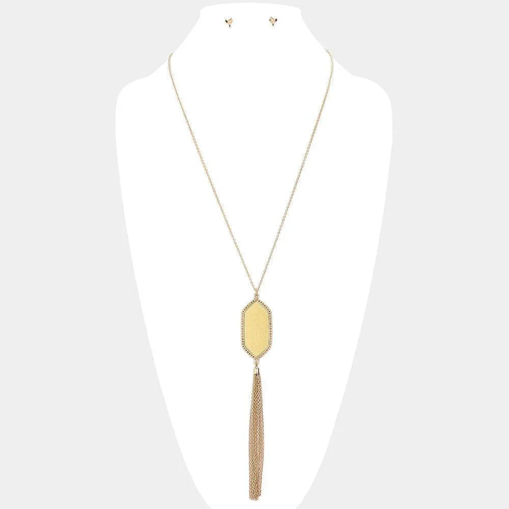 Gold Metal Hexagon Drop Chain Tassel Long Necklace - Jewelry Store by Erik Rayo
