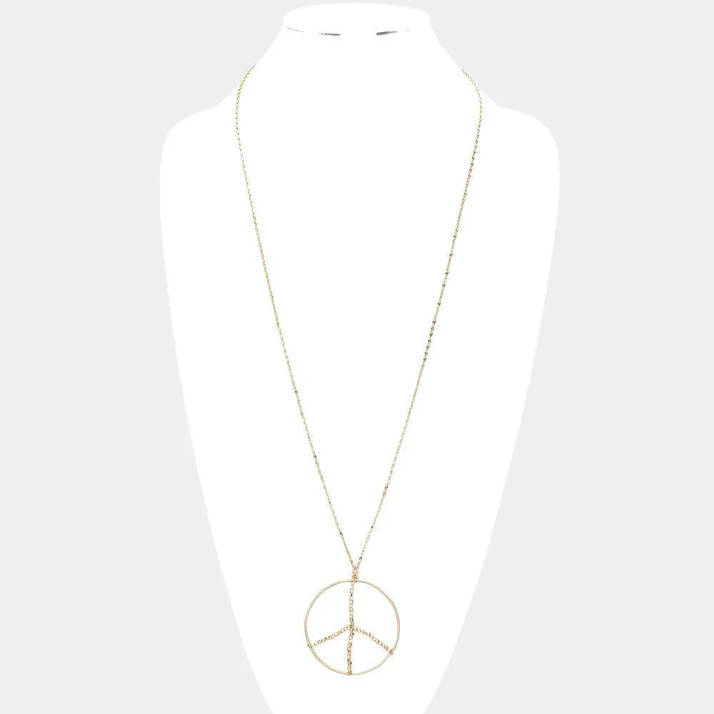 Gold Metal Peace Sign Pendant Long Necklace - Jewelry Store by Erik Rayo