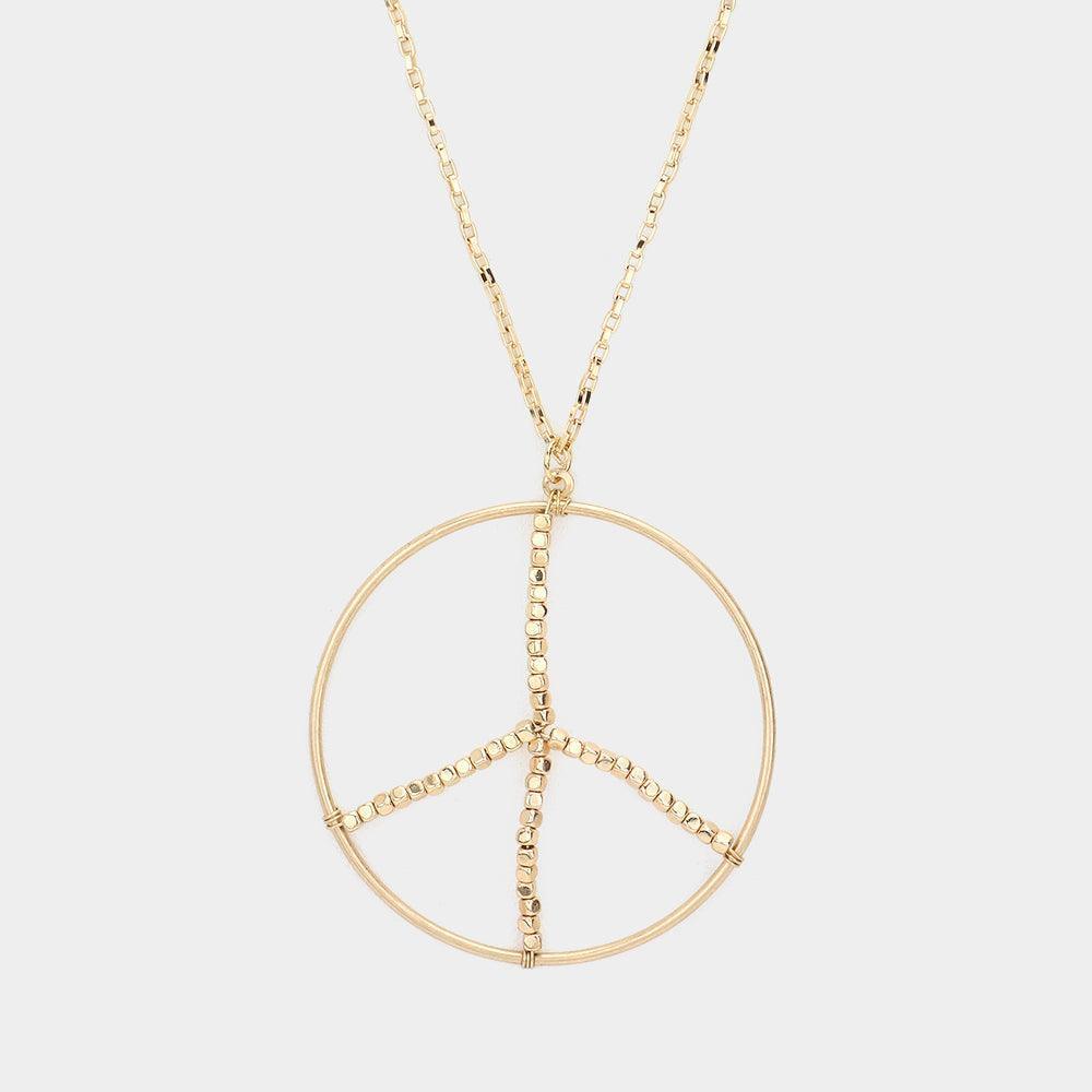 Gold Metal Peace Sign Pendant Long Necklace - Jewelry Store by Erik Rayo