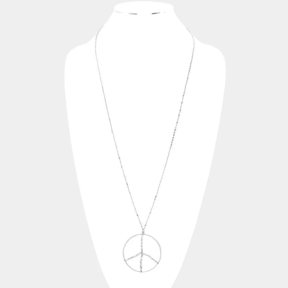 Silver Metal Peace Sign Pendant Long Necklace - Jewelry Store by Erik Rayo