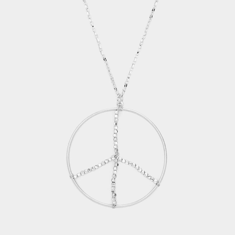 Silver Metal Peace Sign Pendant Long Necklace - Jewelry Store by Erik Rayo