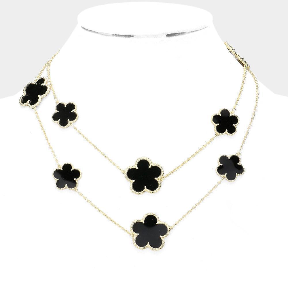 Black Flower Station Long Necklace - Jewelry Store by Erik Rayo