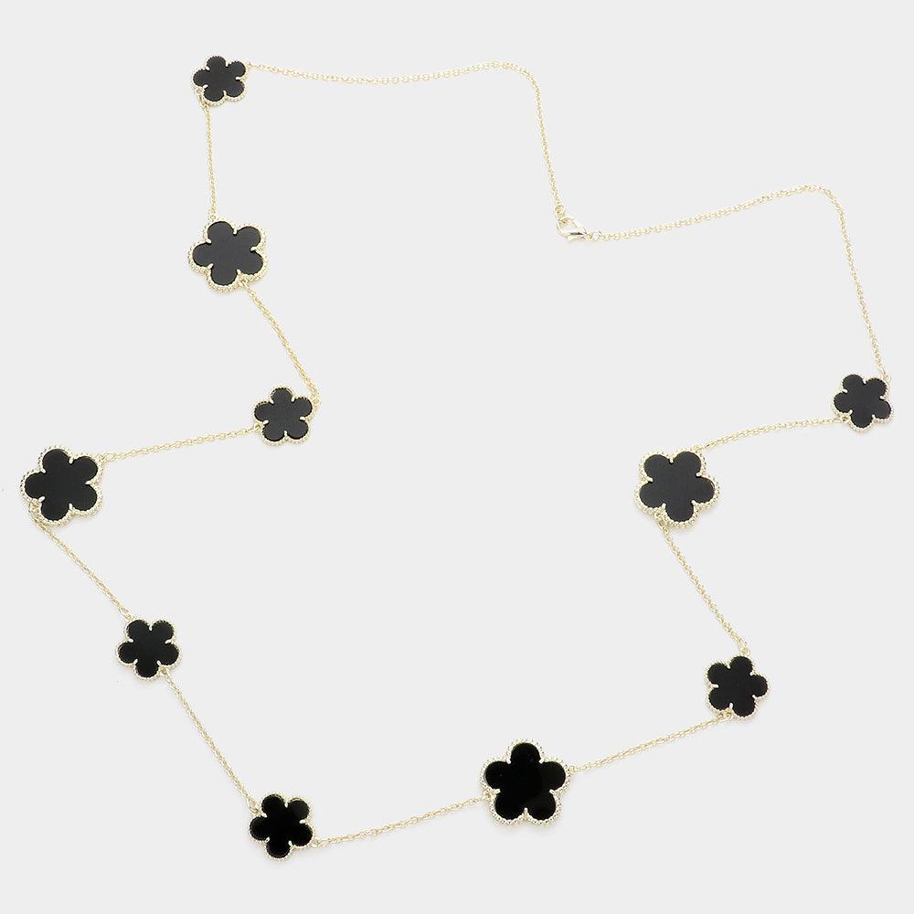 Black Flower Station Long Necklace - Jewelry Store by Erik Rayo