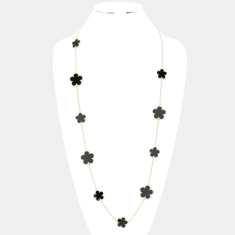 Black Flower Station Long Necklace - Jewelry Store by Erik Rayo