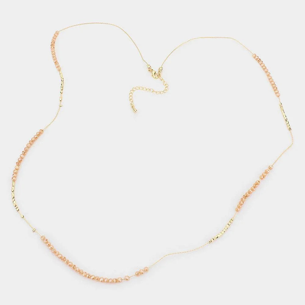 Beige Faceted Beaded Long Necklace - Jewelry Store by Erik Rayo