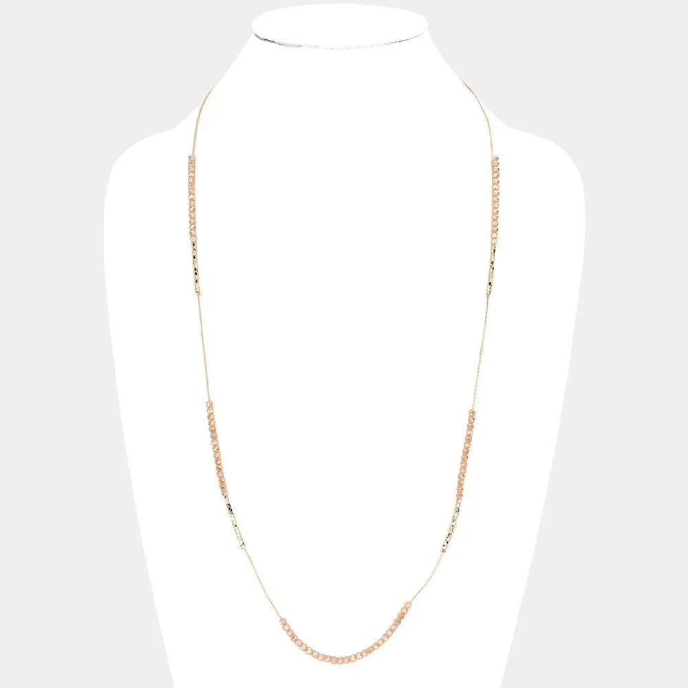 Beige Faceted Beaded Long Necklace - Jewelry Store by Erik Rayo