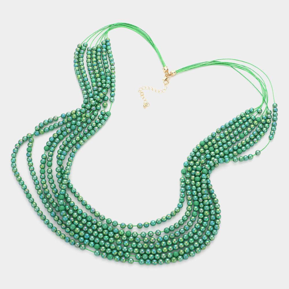 Green Hologram Beaded Multi Layered Long Necklace - Jewelry Store by Erik Rayo