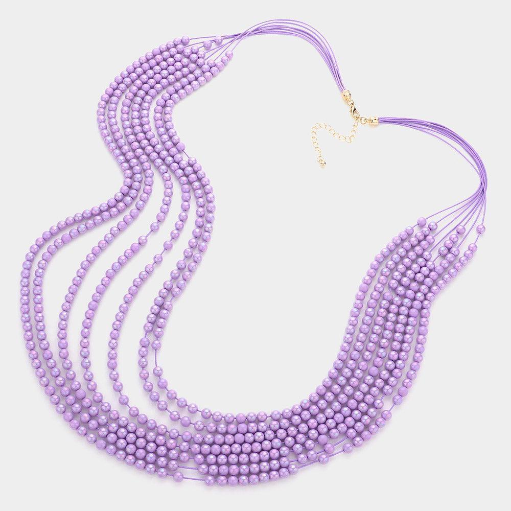 Lavender Hologram Beaded Multi Layered Long Necklace - Jewelry Store by Erik Rayo