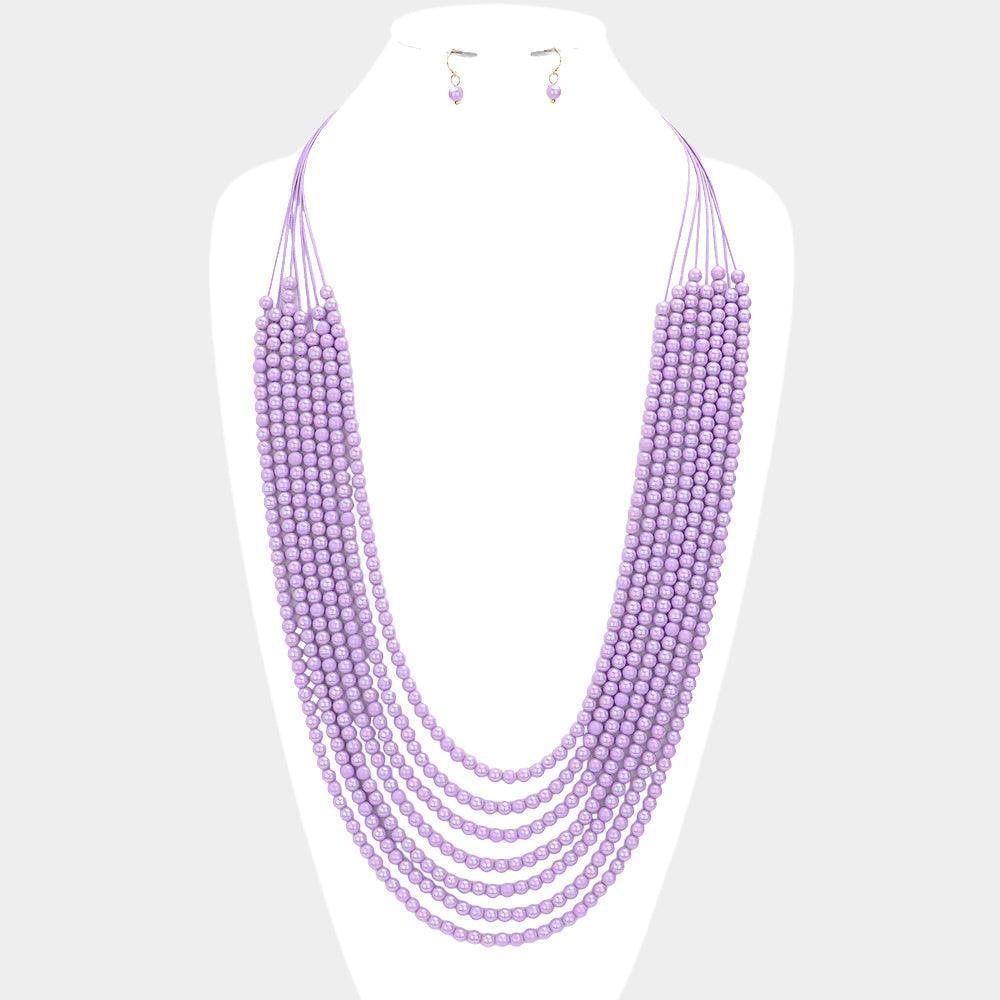 Lavender Hologram Beaded Multi Layered Long Necklace - Jewelry Store by Erik Rayo