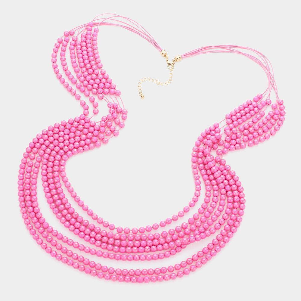 Pink Hologram Beaded Multi Layered Long Necklace - Jewelry Store by Erik Rayo