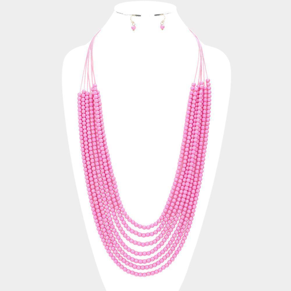 Pink Hologram Beaded Multi Layered Long Necklace - Jewelry Store by Erik Rayo