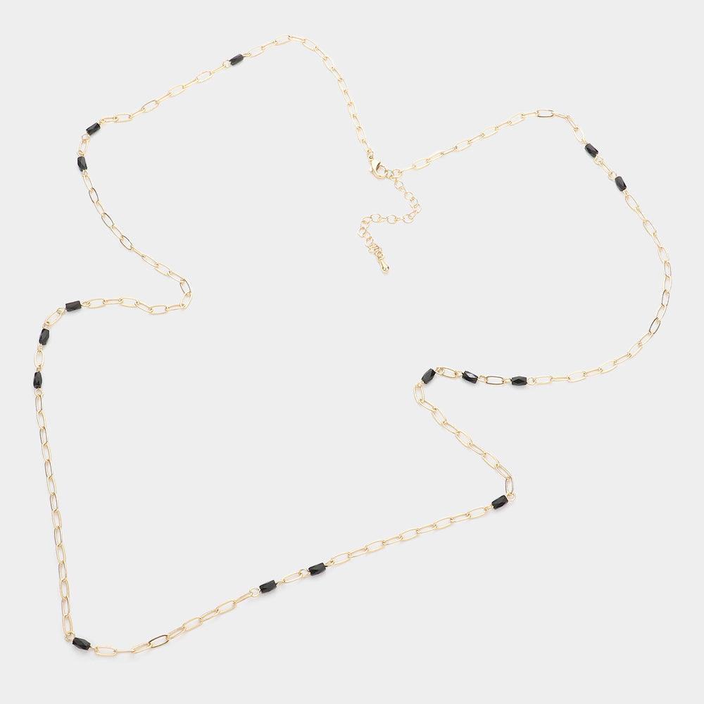 Black Faceted Rectangle Bead Station Long Necklace - Jewelry Store by Erik Rayo