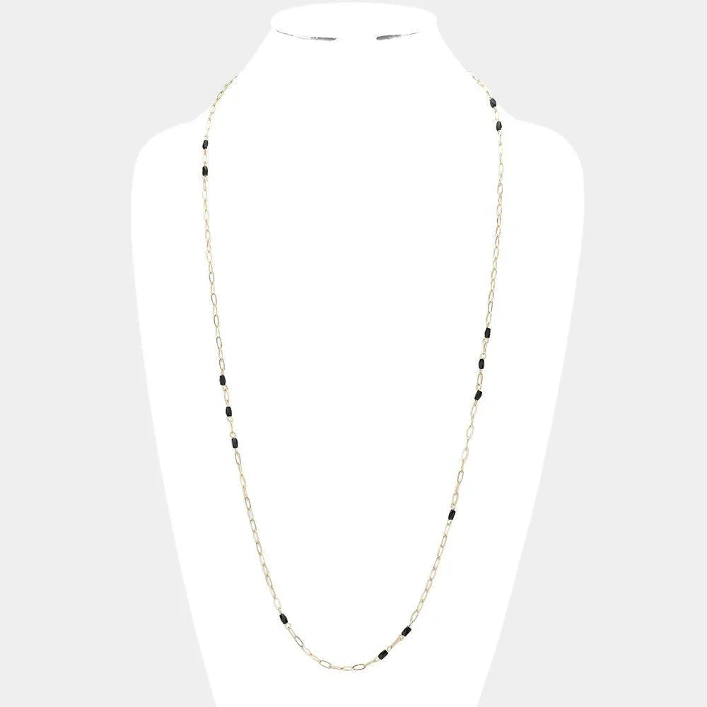 Black Faceted Rectangle Bead Station Long Necklace - Jewelry Store by Erik Rayo