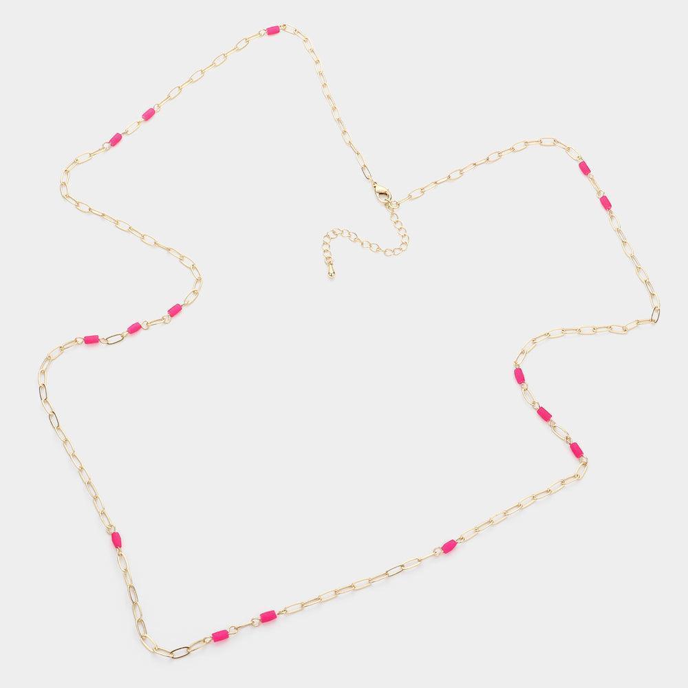 Fuchsia Faceted Rectangle Bead Station Long Necklace - Jewelry Store by Erik Rayo