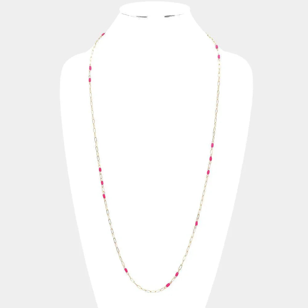Fuchsia Faceted Rectangle Bead Station Long Necklace - Jewelry Store by Erik Rayo