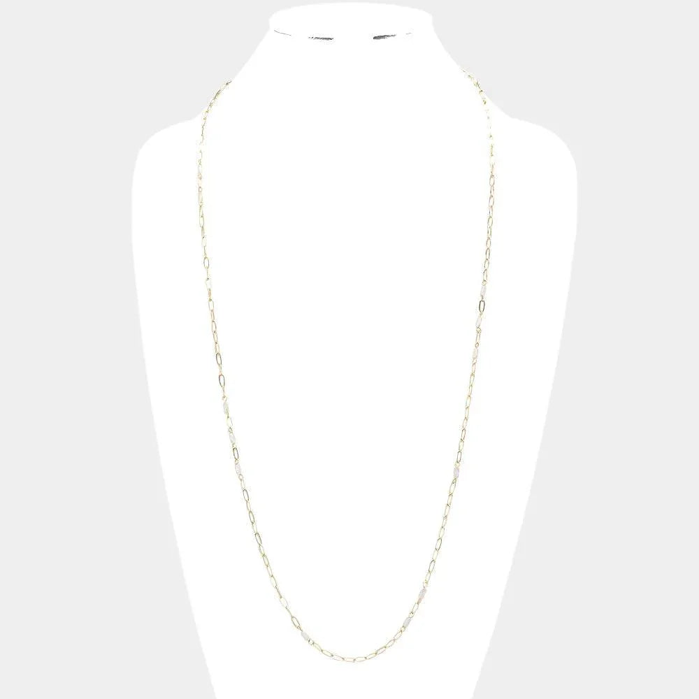 White Faceted Rectangle Bead Station Long Necklace - Jewelry Store by Erik Rayo