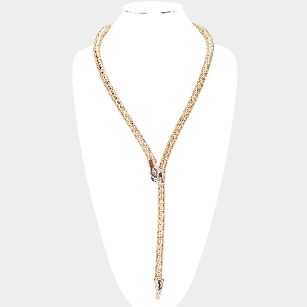 Gold Stone Paved Snake Magnetic Long Necklace