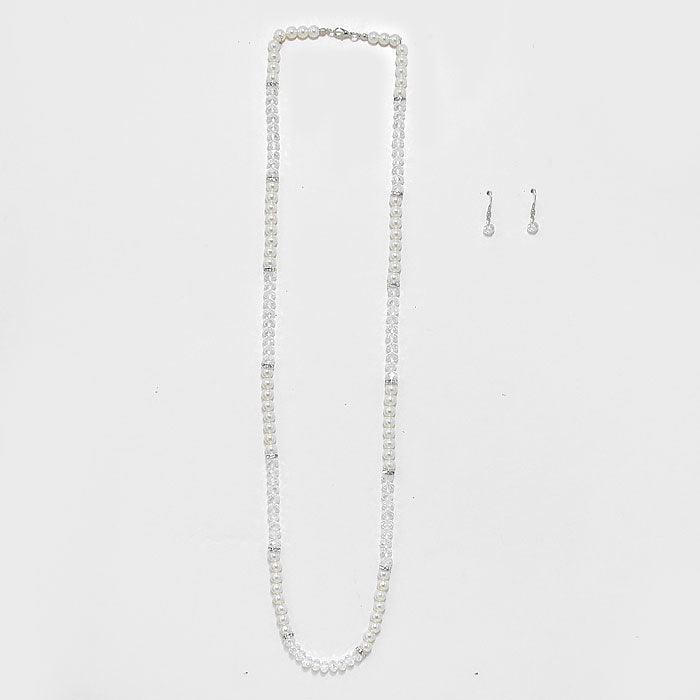 Cream Metallic Bead & Pearl Long Necklace - Jewelry Store by Erik Rayo