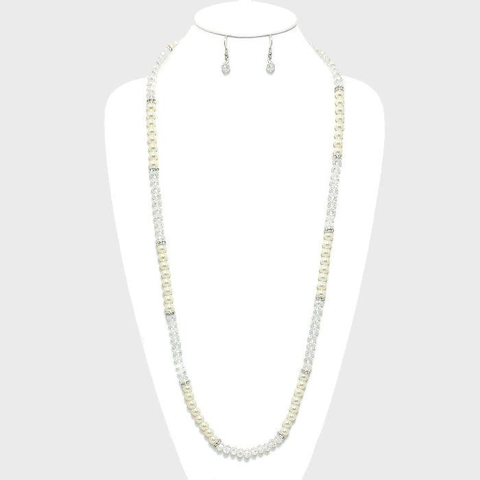 Cream Metallic Bead & Pearl Long Necklace - Jewelry Store by Erik Rayo