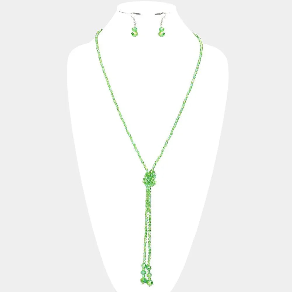 Green Faceted Beaded Y Shaped Necklace - Jewelry Store by Erik Rayo