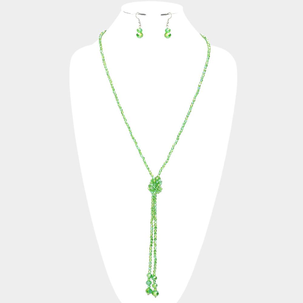 Green Faceted Beaded Y Shaped Necklace