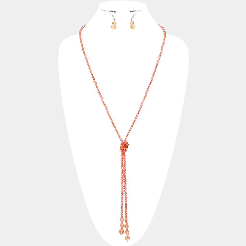 Coral Faceted Beaded Y Shaped Necklace - Jewelry Store by Erik Rayo