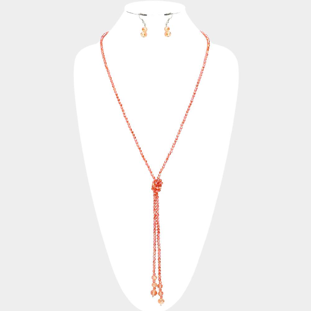 Coral Faceted Beaded Y Shaped Necklace