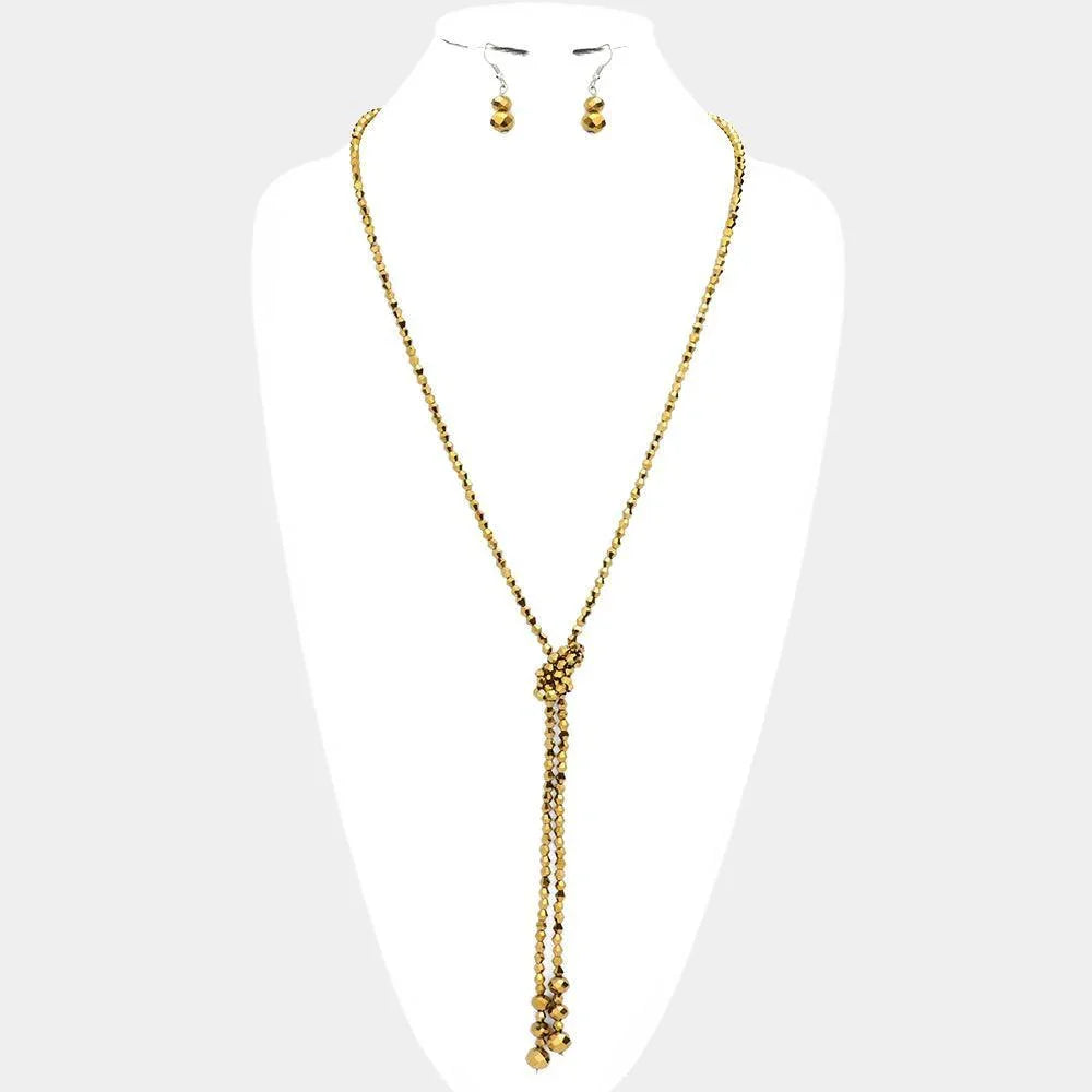 Bronze Faceted Beaded Y Shaped Necklace - Jewelry Store by Erik Rayo