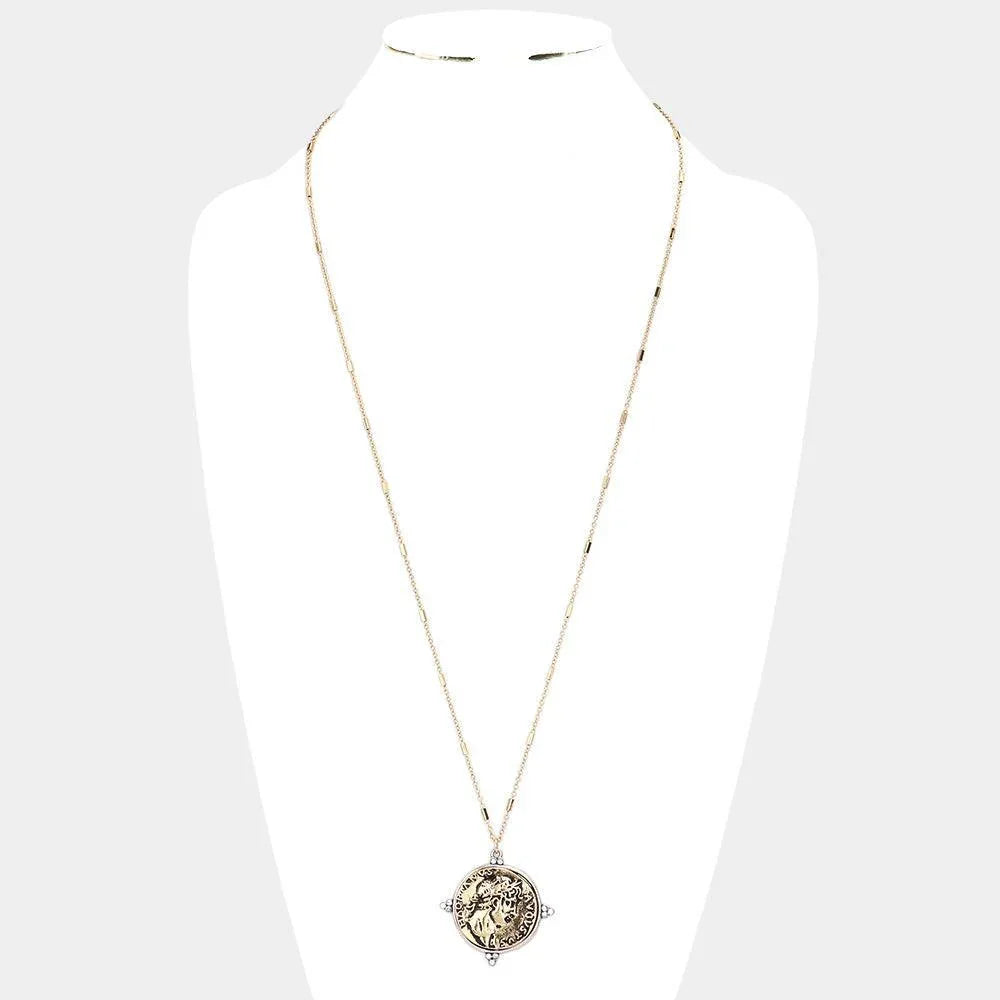 Gold Augustus Coin Pendant Long Necklace - Jewelry Store by Erik Rayo