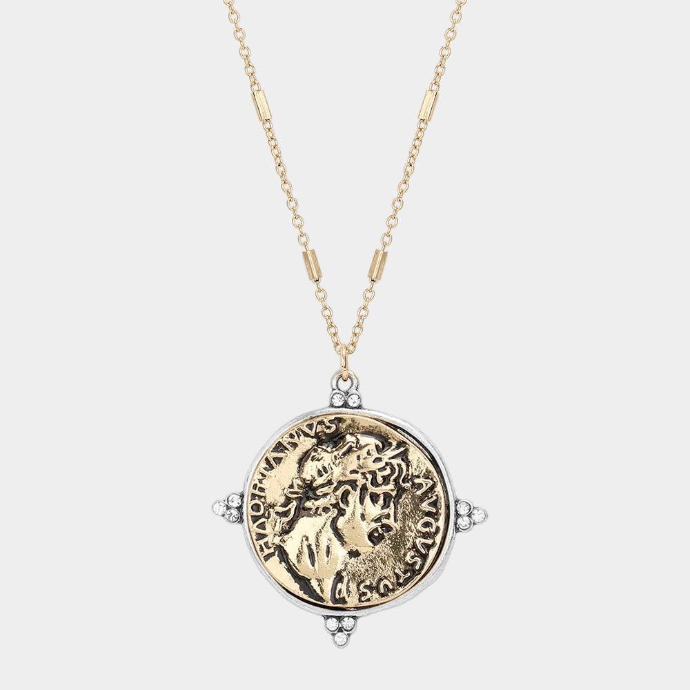 Gold Augustus Coin Pendant Long Necklace - Jewelry Store by Erik Rayo
