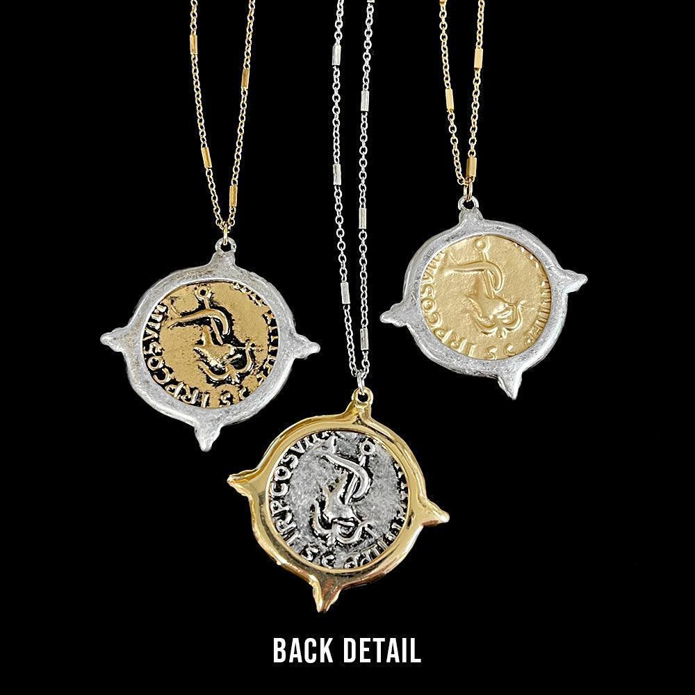 Silver Augustus Coin Pendant Long Necklace - Jewelry Store by Erik Rayo