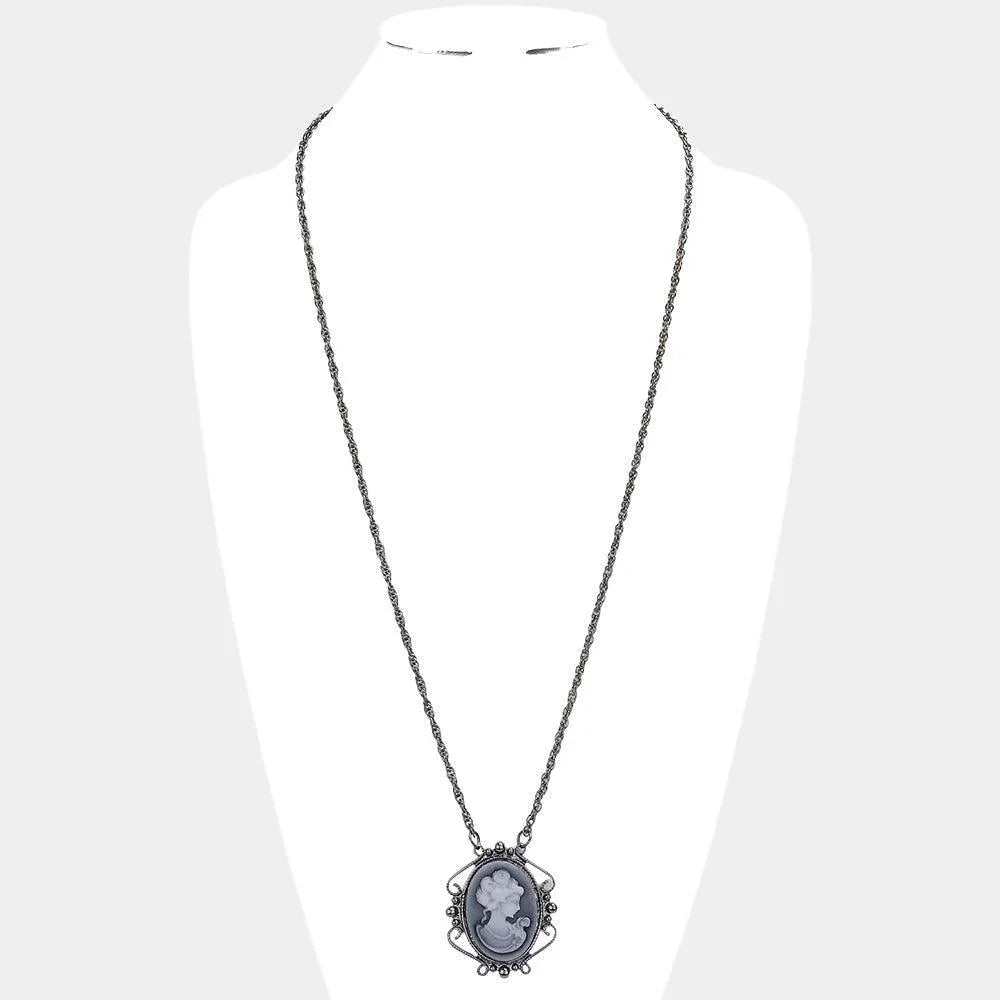 Black Cameo Pendant Long Necklace - Jewelry Store by Erik Rayo