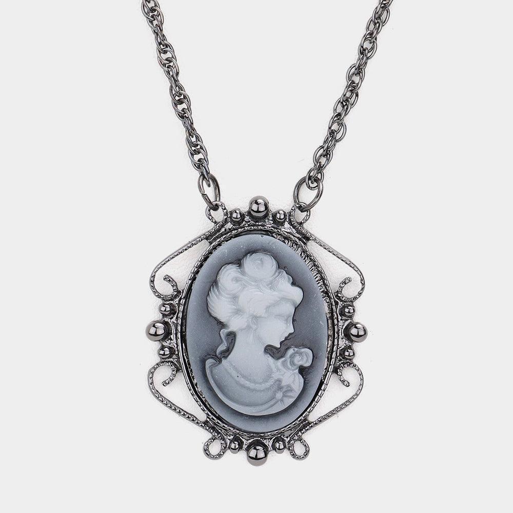 Black Cameo Pendant Long Necklace - Jewelry Store by Erik Rayo